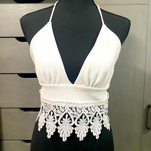 White Lace Halter Crop Top